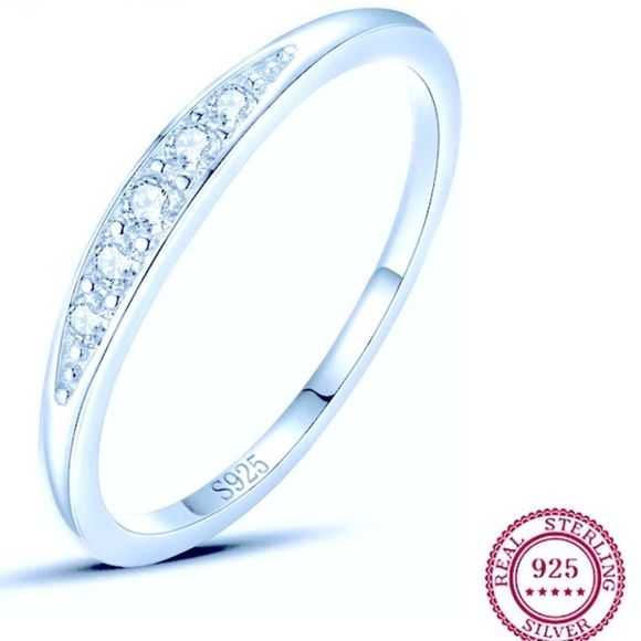 NEW! PAVE CZ S925 STERLING SILVER RHODIUM PLTD STACKING RING-SIZE 7! - Picture 1 of 14